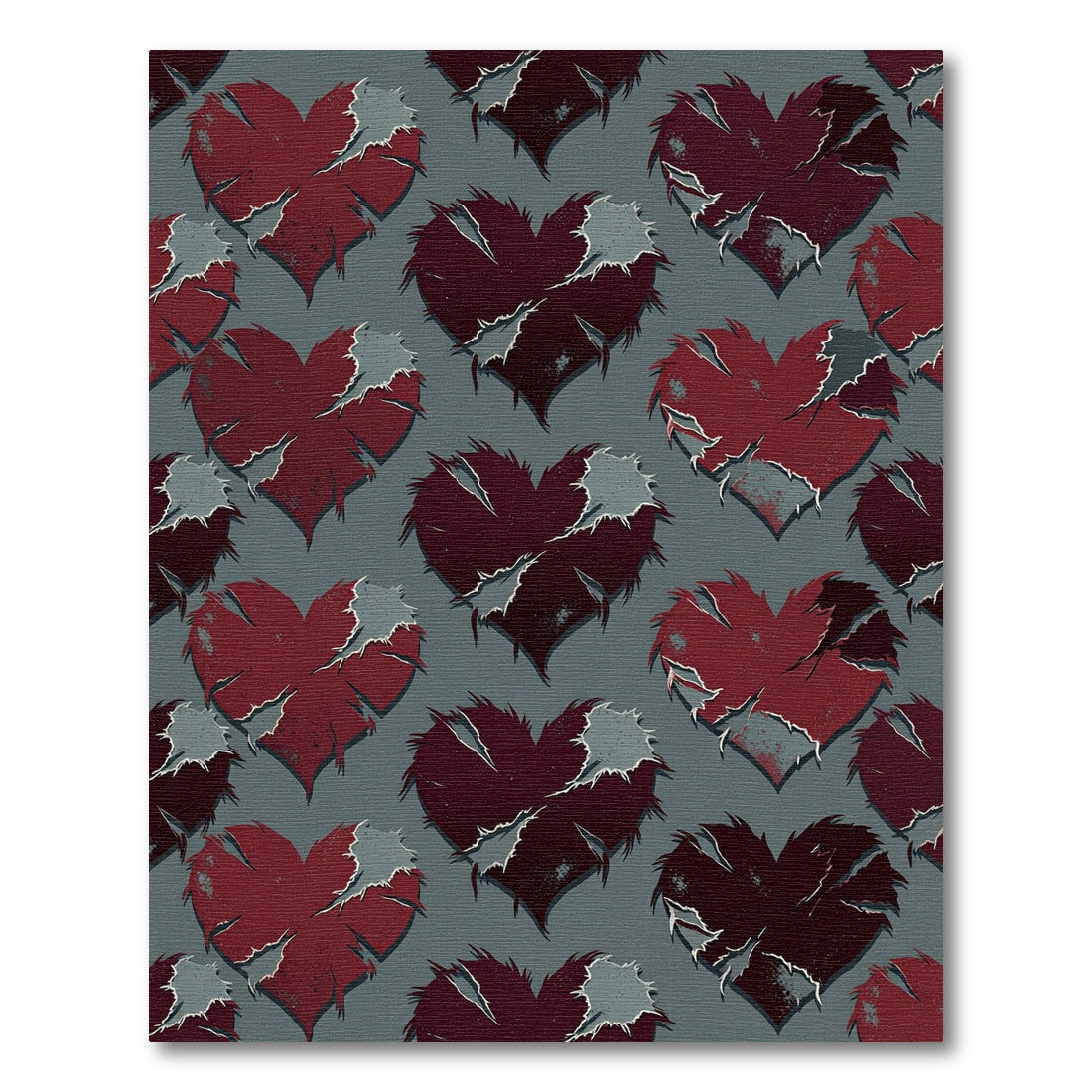 Dark Crimson Tattered Heart Collage Rug