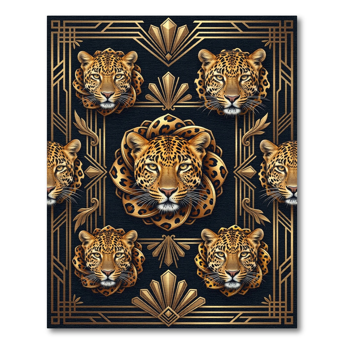 Art Deco Gold Leopard Portrait Frame Rug