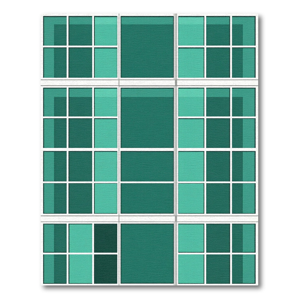 Emerald Teal Geometric Grid Block Rug