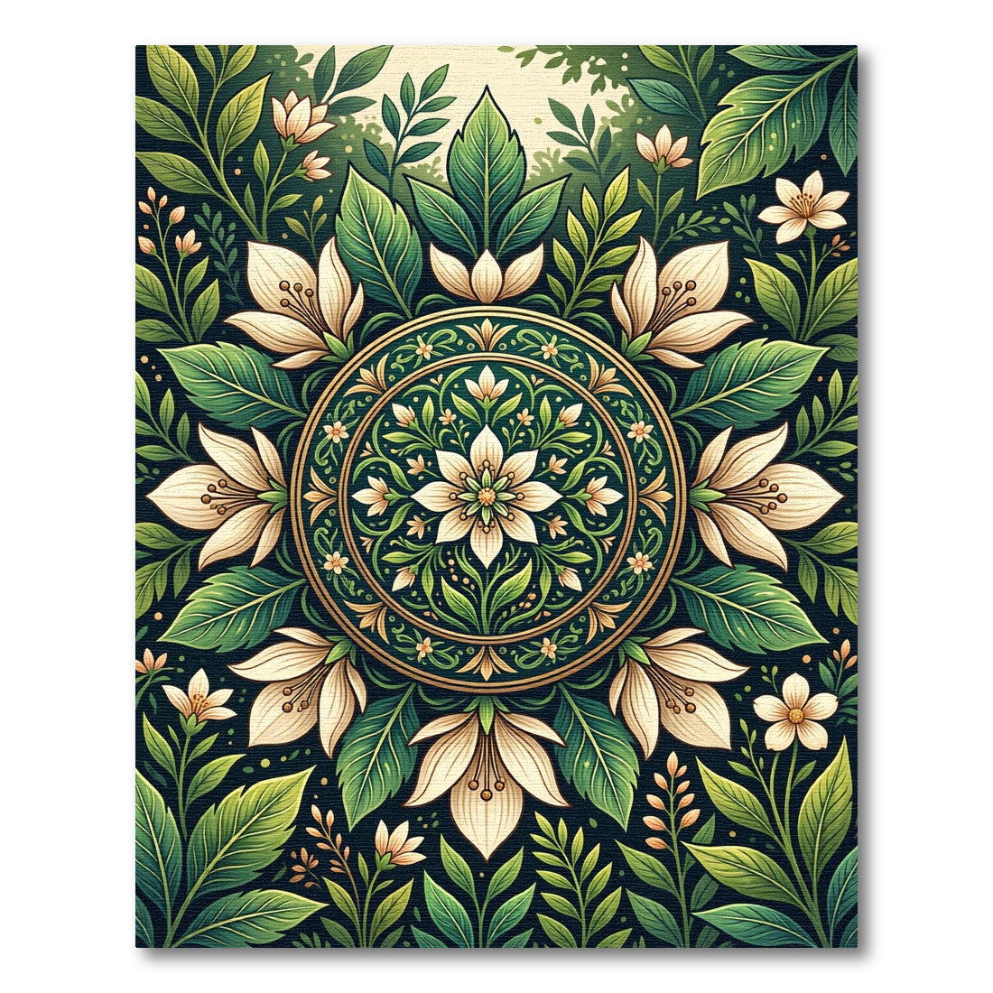 Emerald Green Floral Mandala Ornament Rug
