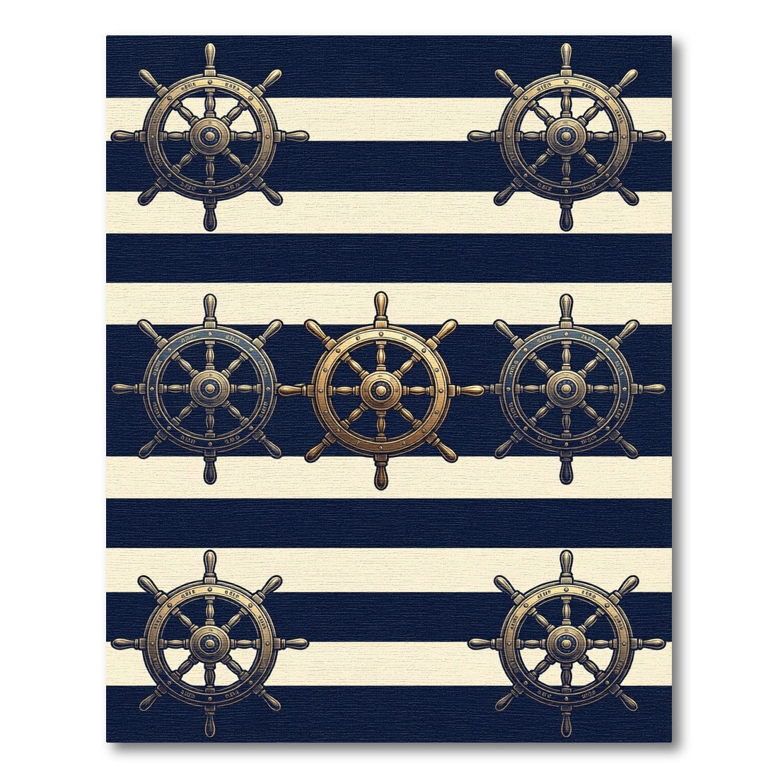 Navy and Cream Nautical Ship Wheel Rug