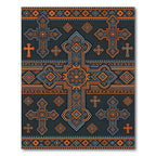 Ornate Charcoal and Orange Cross Emblem Rug