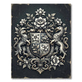Monochrome Floral Crest Heraldic Emblem Rug