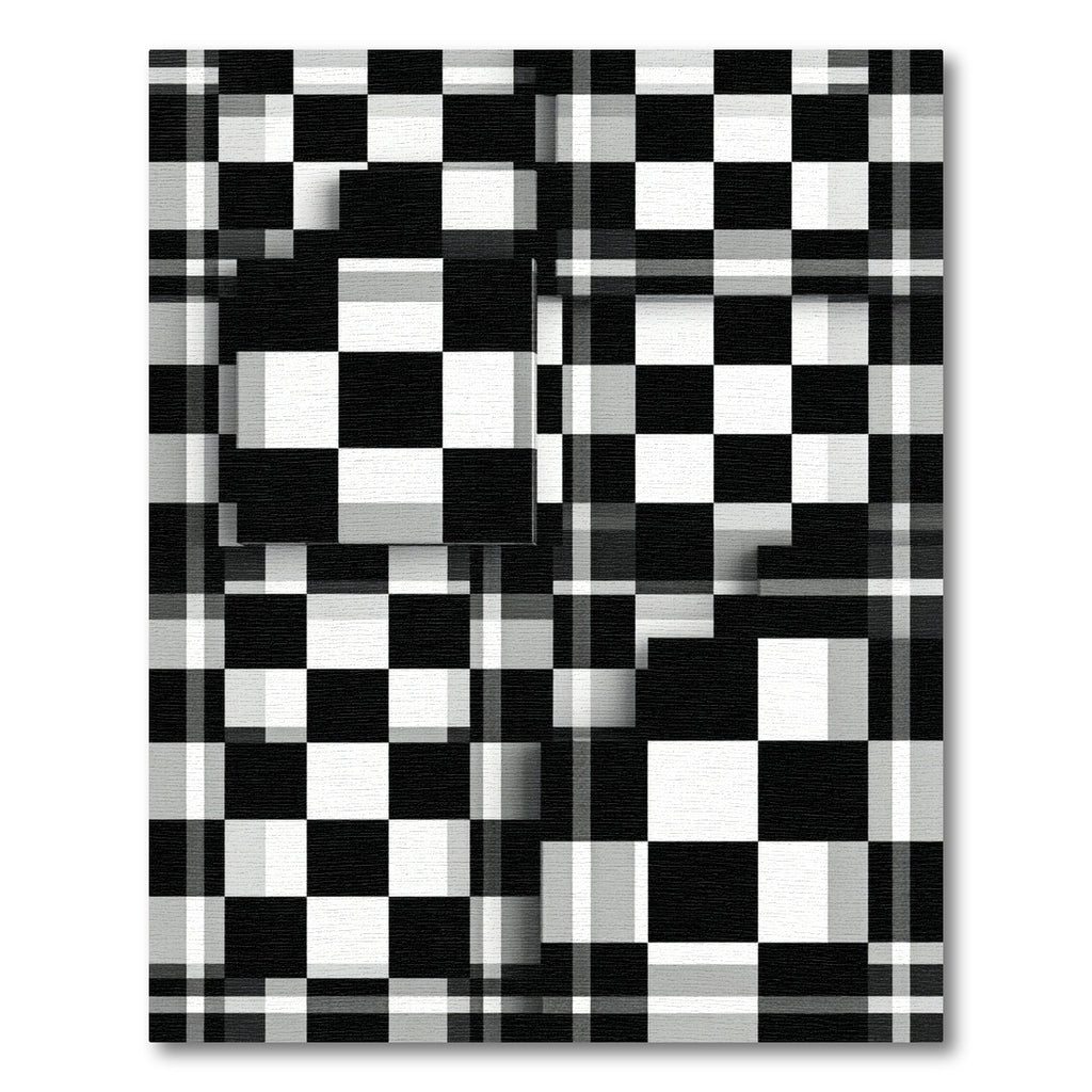 Modern Monochrome Checkered Geometric Block Grid Rug