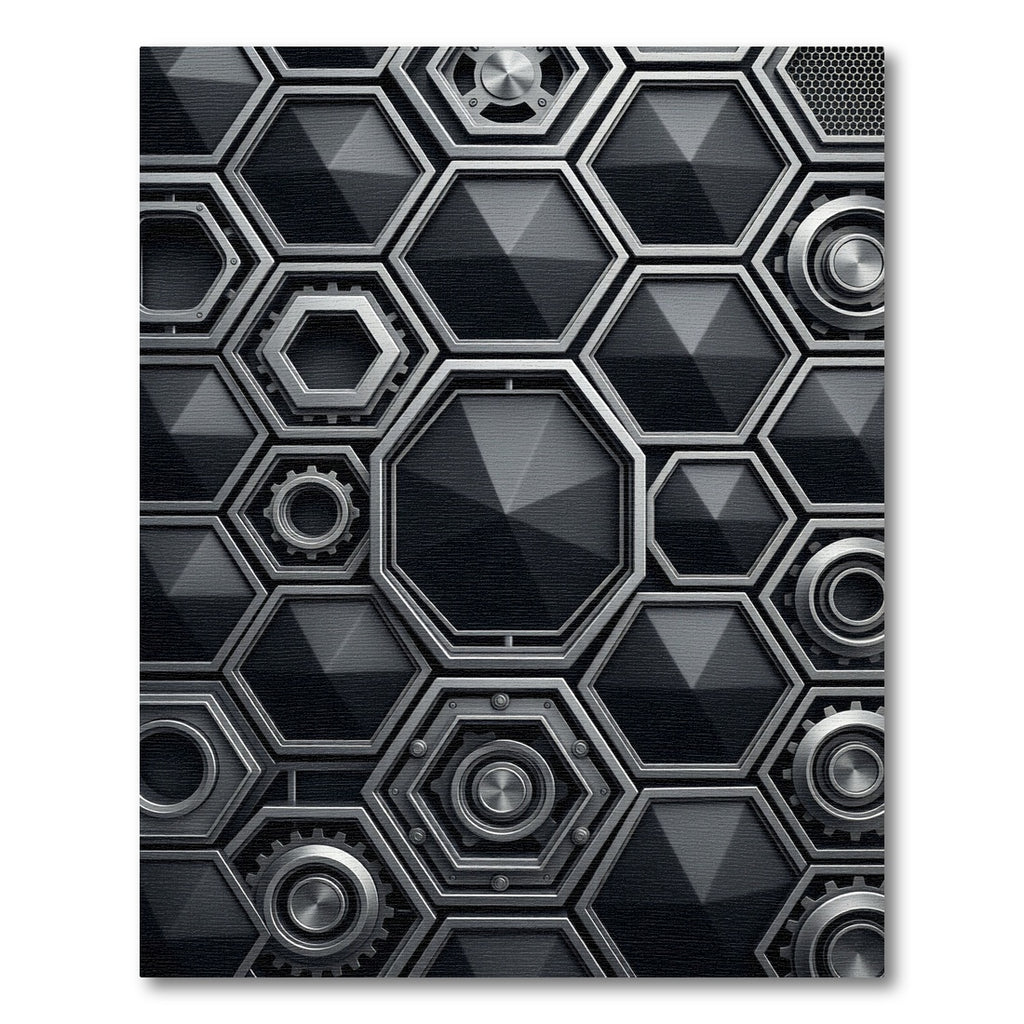 Monochrome Industrial Metallic Hexagonal Structure Rug