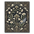Elegant Black Gold Floral Botanical Garden Rug