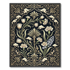 Elegant Black Gold Floral Botanical Garden Rug