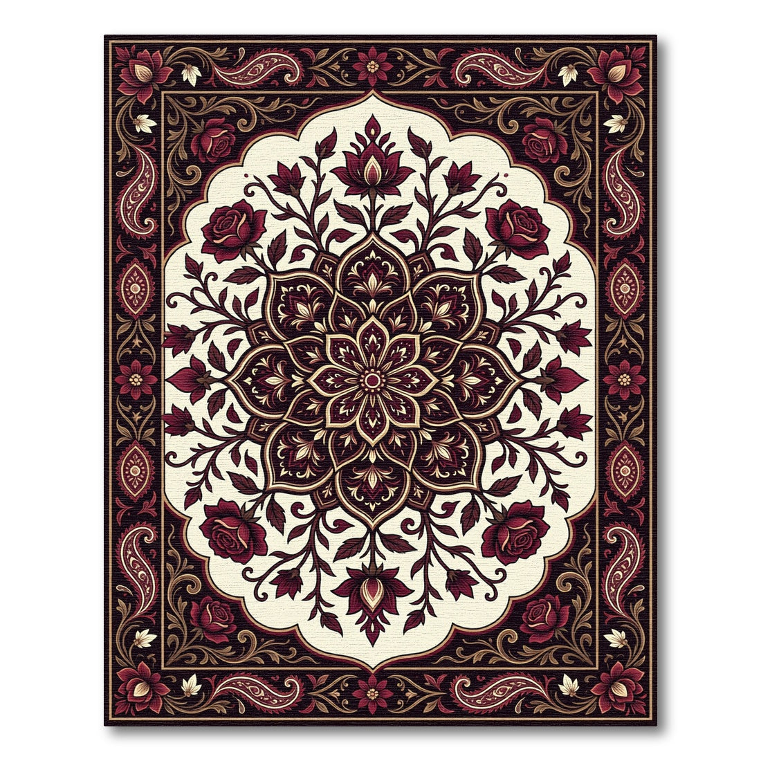 Burgundy Crimson Floral Paisley Medallion Rug