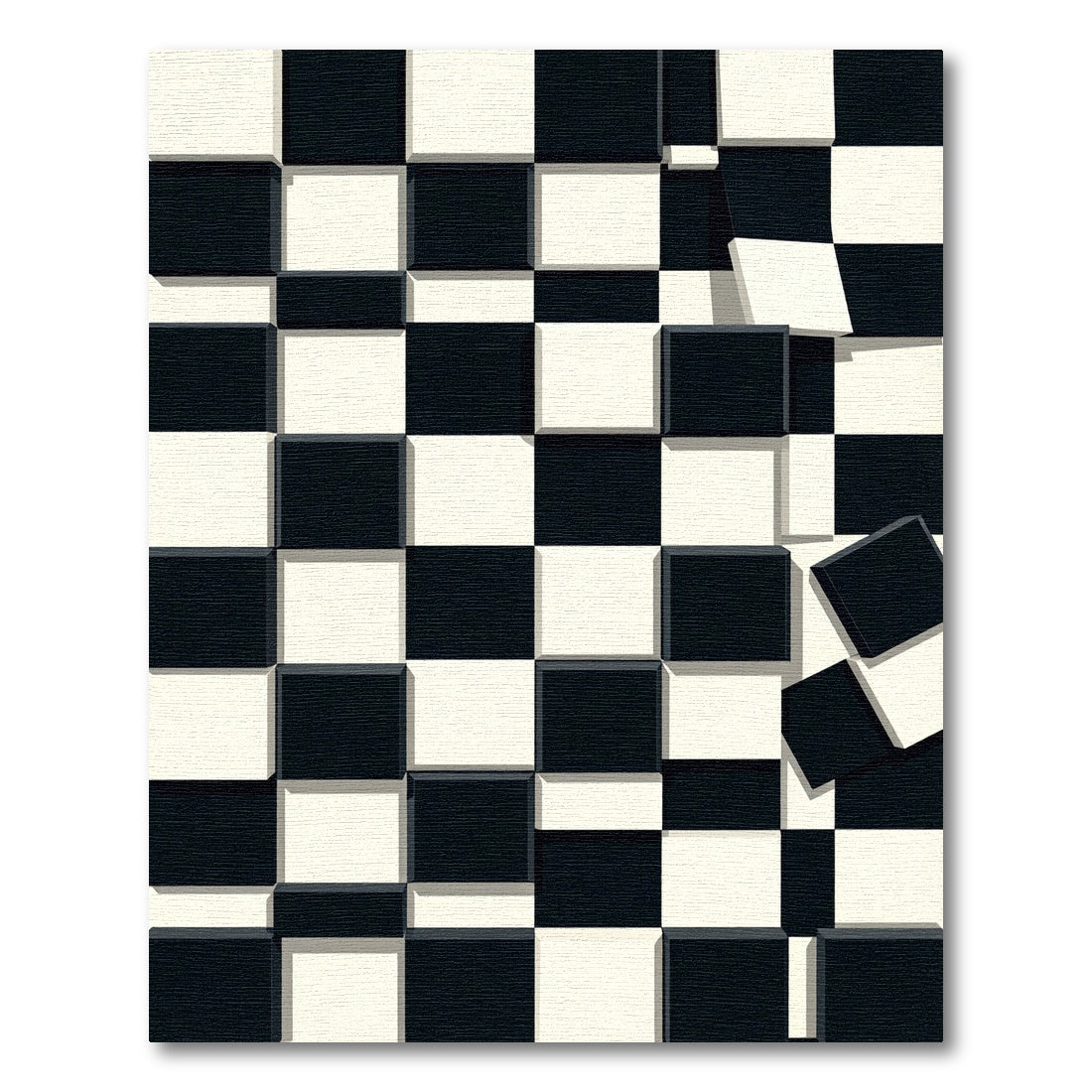 Monochrome Geometric Checkerboard 3D Illusion Rug