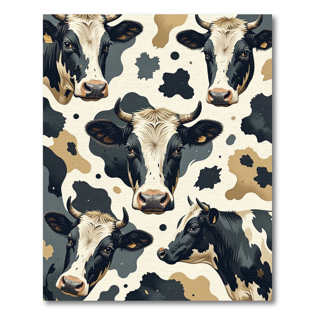 Black and Cream Whimsical Cow Faces Rug