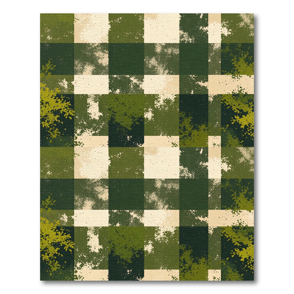 Distressed Forest Green Gingham Checkered Rug