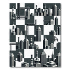 Monochrome Cityscape Industrial Towers Rug