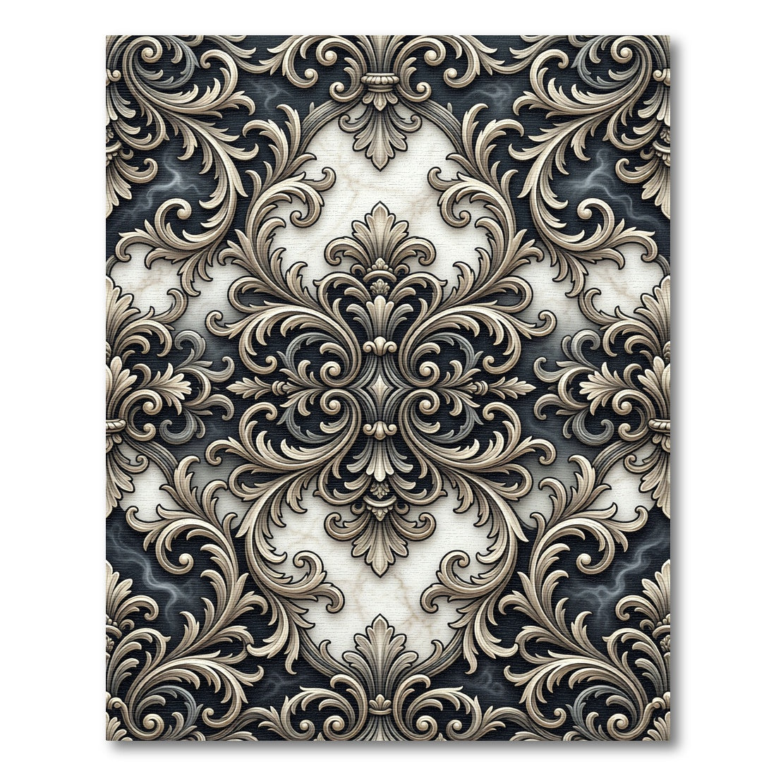 Ornate Gold and Marble Acanthus Swirl Rug
