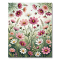Soft Pink Cosmos Meadow Watercolor Art Rug