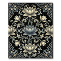 Elegant Monochrome Lotus Floral Scroll Rug
