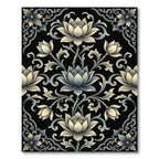 Elegant Monochrome Lotus Floral Scroll Rug