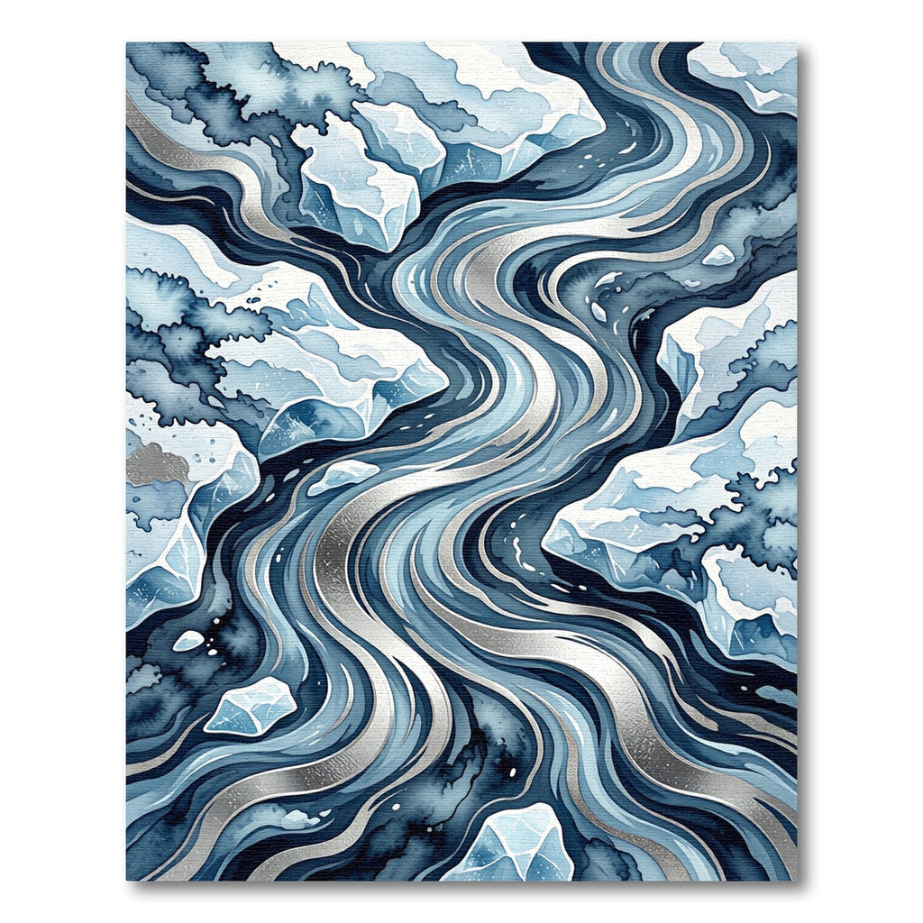 Abstract Blue Ice River Flow Rug