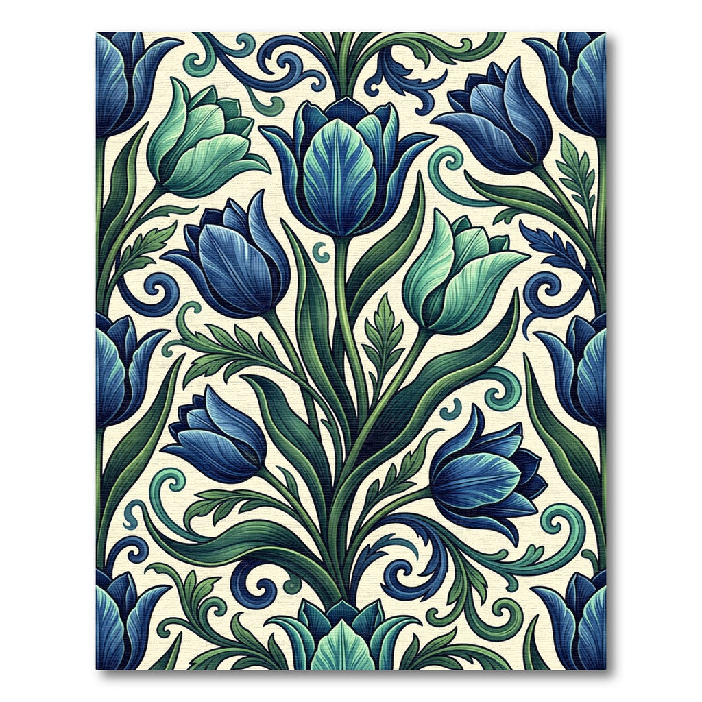 Elegant Blue Floral Art Nouveau Meadow Rug