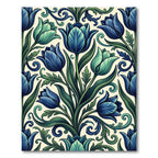 Elegant Blue Floral Art Nouveau Meadow Rug