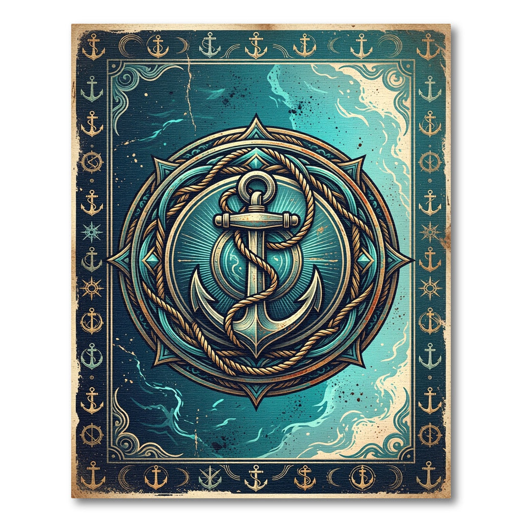 Vintage Nautical Anchor Compass Medallion Rug