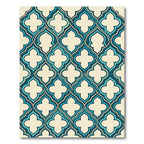 Teal Cream Quatrefoil Trellis Pattern Rug