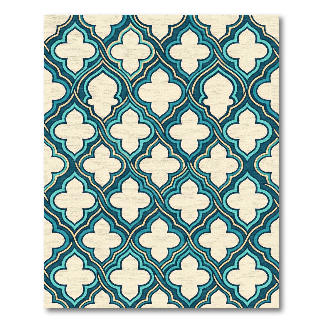 Teal Cream Quatrefoil Trellis Pattern Rug