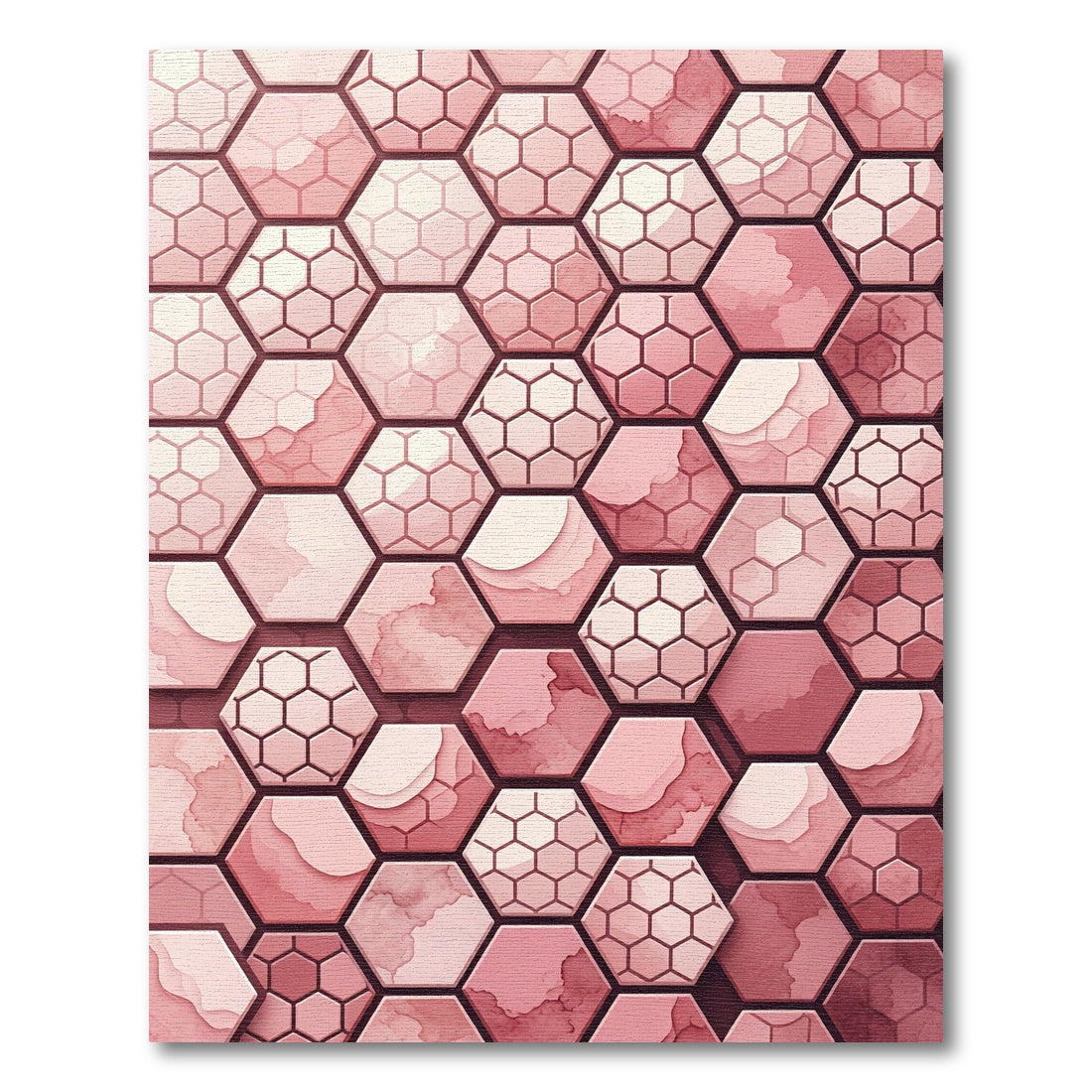 Coral Pink Hexagonal Watercolor Layers Rug