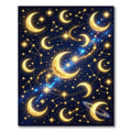 Golden Celestial Moon and Starry Night Rug