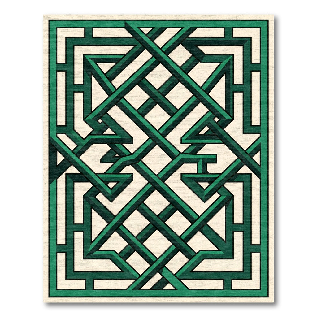 Emerald Interlocking Lattice Geometric Art Rug