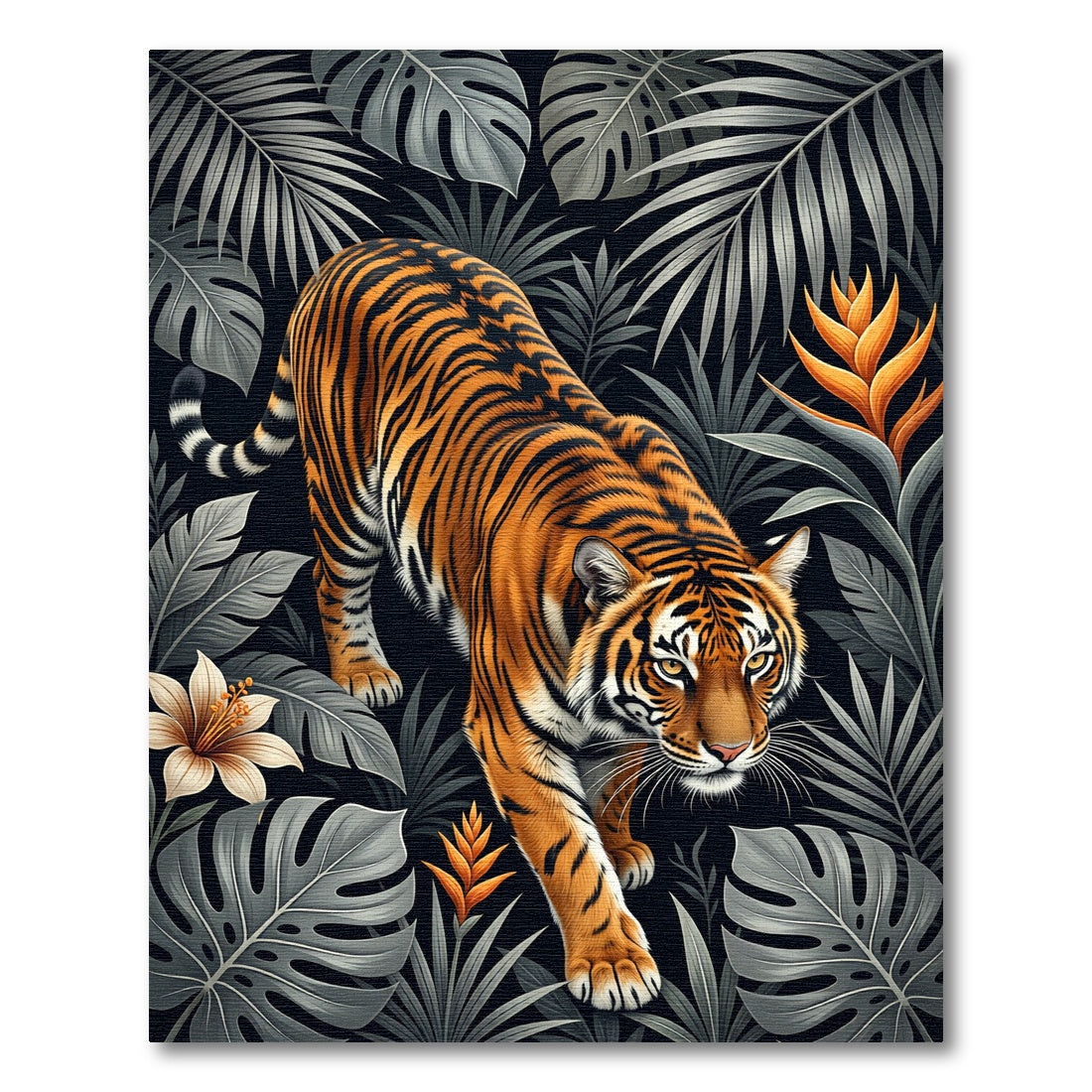 Majestic Tiger Among Tropical Foliage Rug