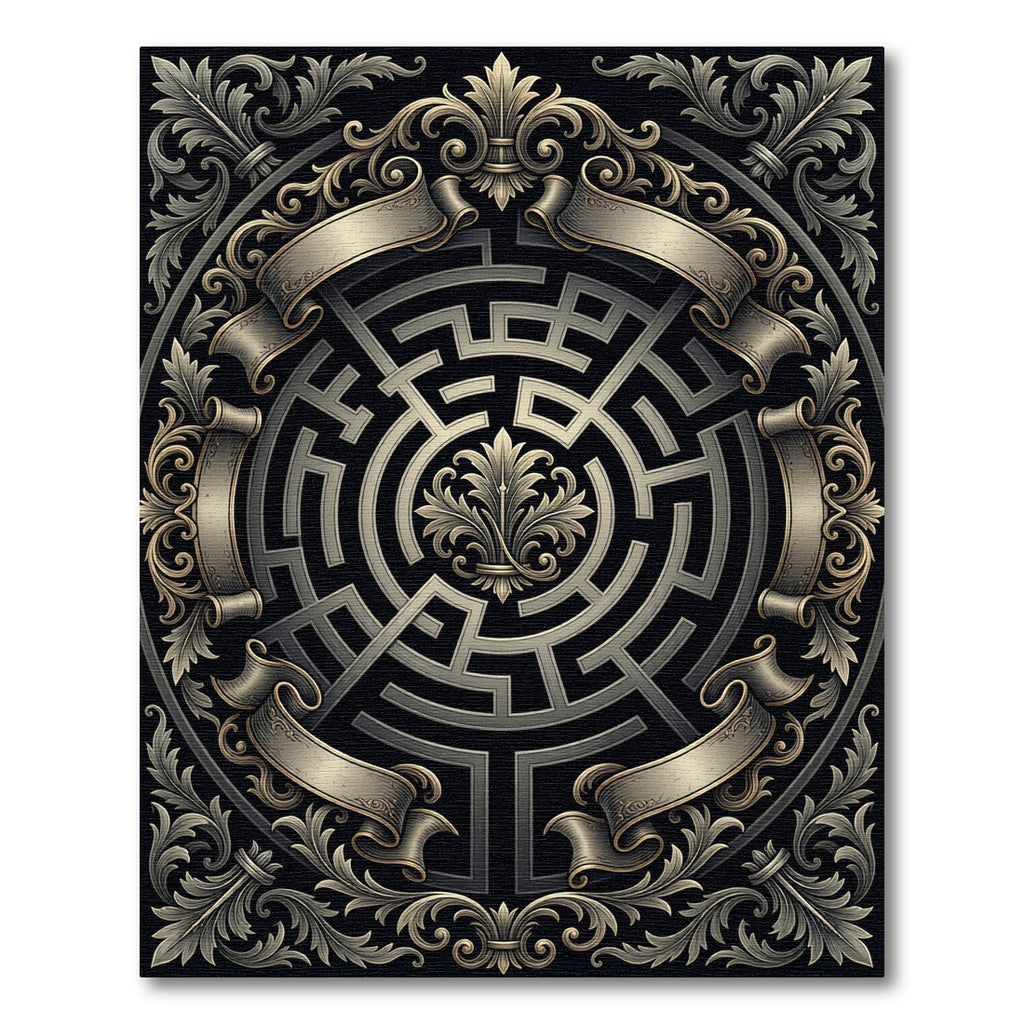 Antique Gold Maze Scrollwork Rug