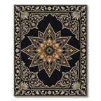 Ornate Gold Black Floral Medallion Rug