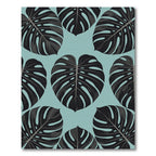Dark Tropical Monstera Leaf Sage Teal Rug