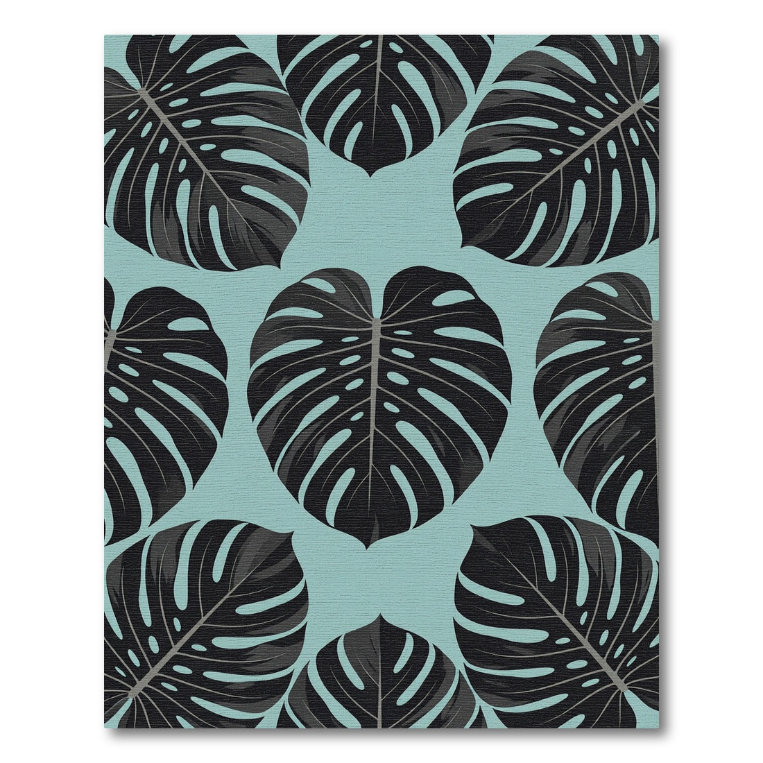 Dark Tropical Monstera Leaf Sage Teal Rug
