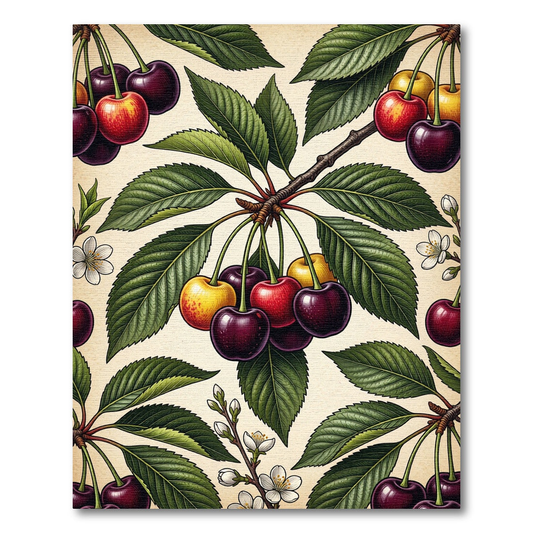 Vintage Botanical Cherry Orchard Illustration Rug