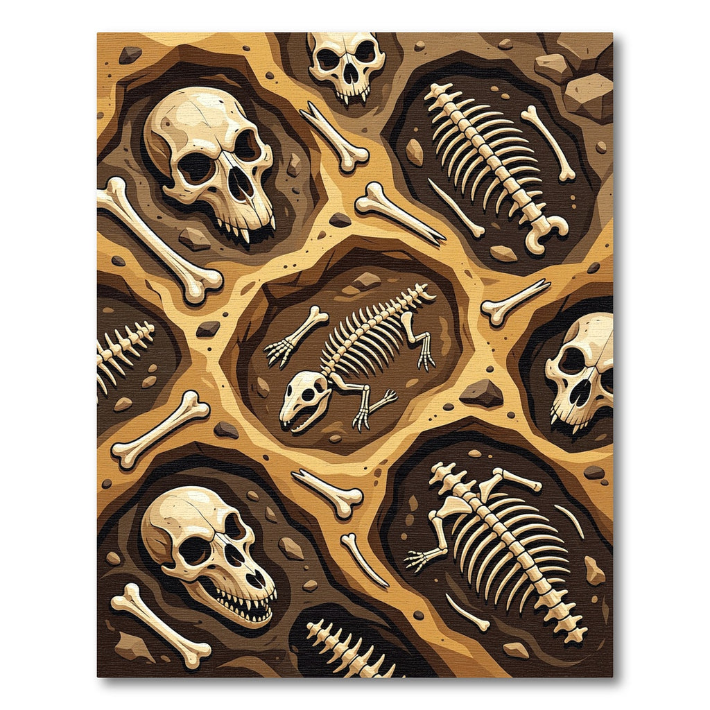 Earthy Fossil Skulls Hexagon Bone Tile Rug