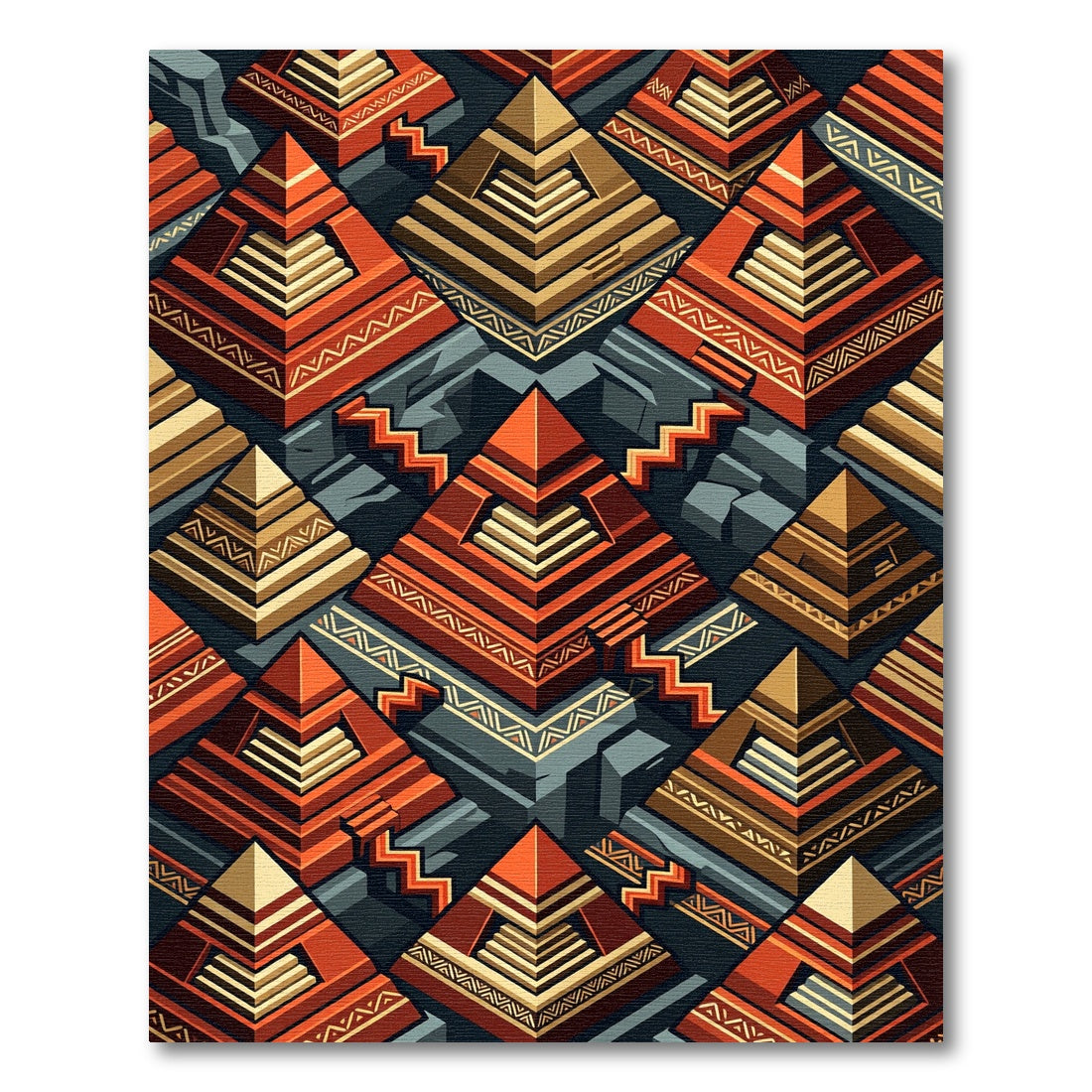 Geometric Terracotta Step Pyramid Mosaic Rug