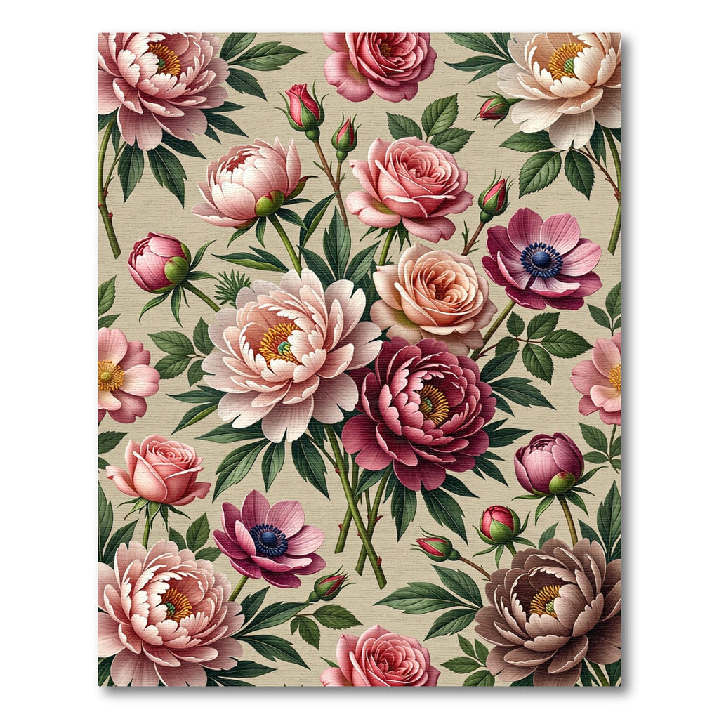 Elegant Blush Peony Rose Bouquet Rug