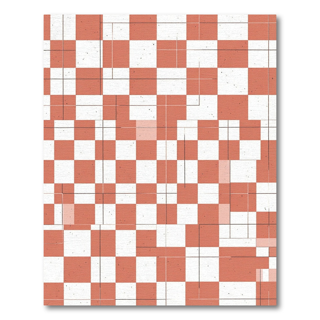 Terracotta Peach Checkered Grid Abstract Rug
