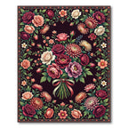 Dark Floral Bouquet Classic Rose Arrangement Rug
