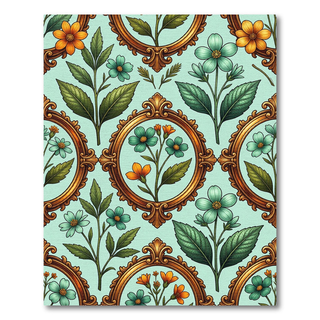 Vintage Ornate Floral Frame Mint Rug