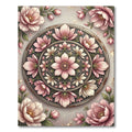 Pink Floral Medallion With Green Leaves Rug