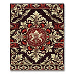 Ornate Burgundy Cream Damask Medallion Rug