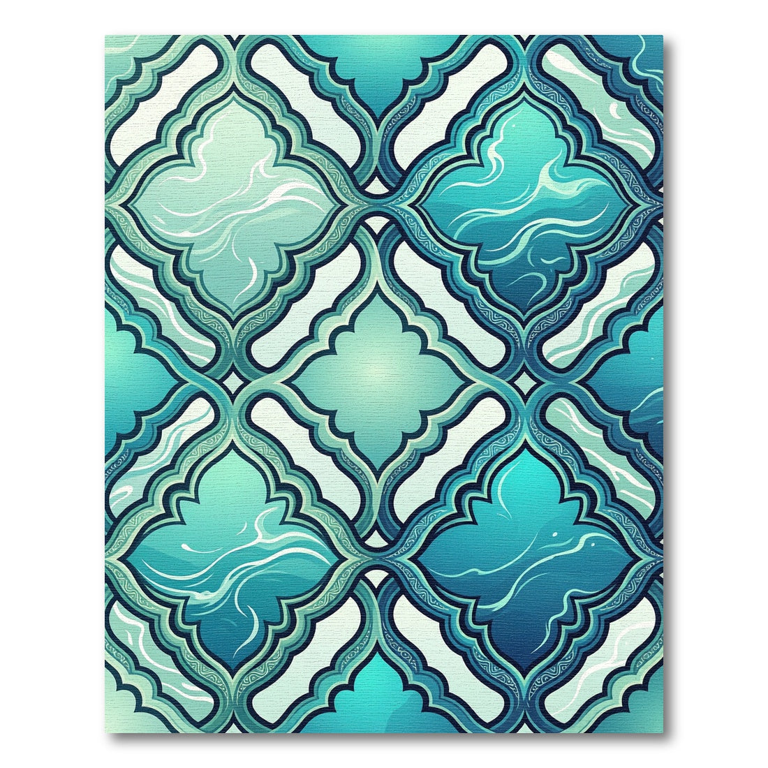 Teal Quatrafoil Flowing Wave Tile Rug