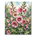 Vibrant Pink Hollyhock Botanical Garden Rug