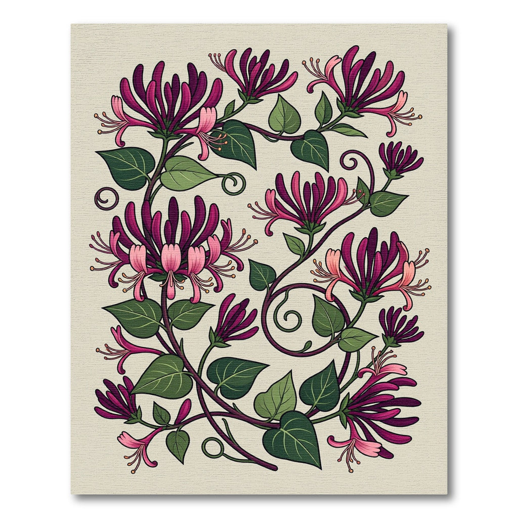 Elegance Crimson Honeysuckle Botanical Illustration Rug