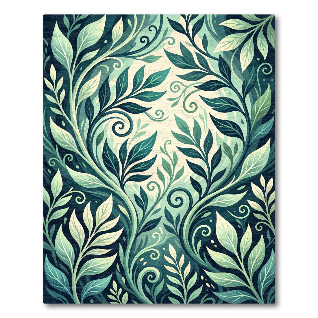 Lush Emerald Botanical Leaf Scroll Rug