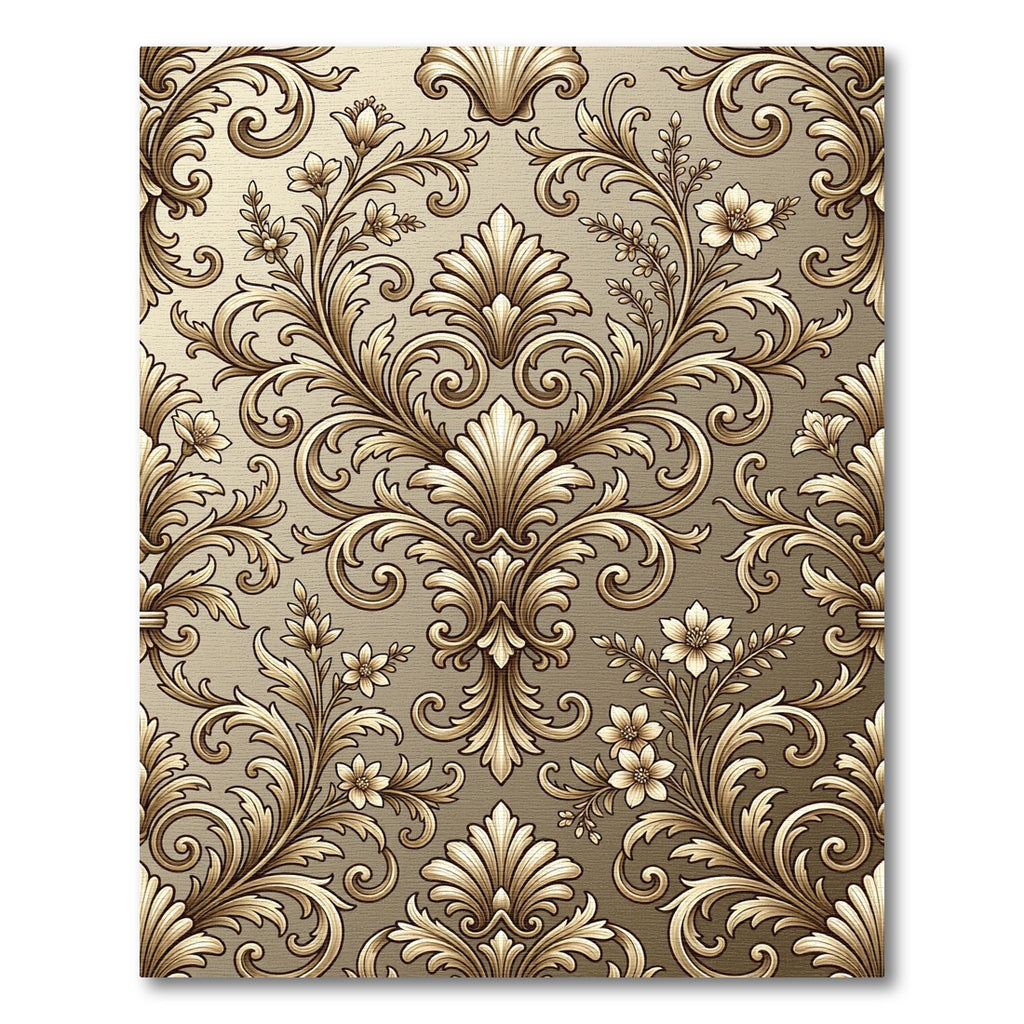 Golden Baroque Floral Swirl Rug