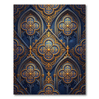 Gothic Navy Blue Gold Quatrefoil Ornate Rug