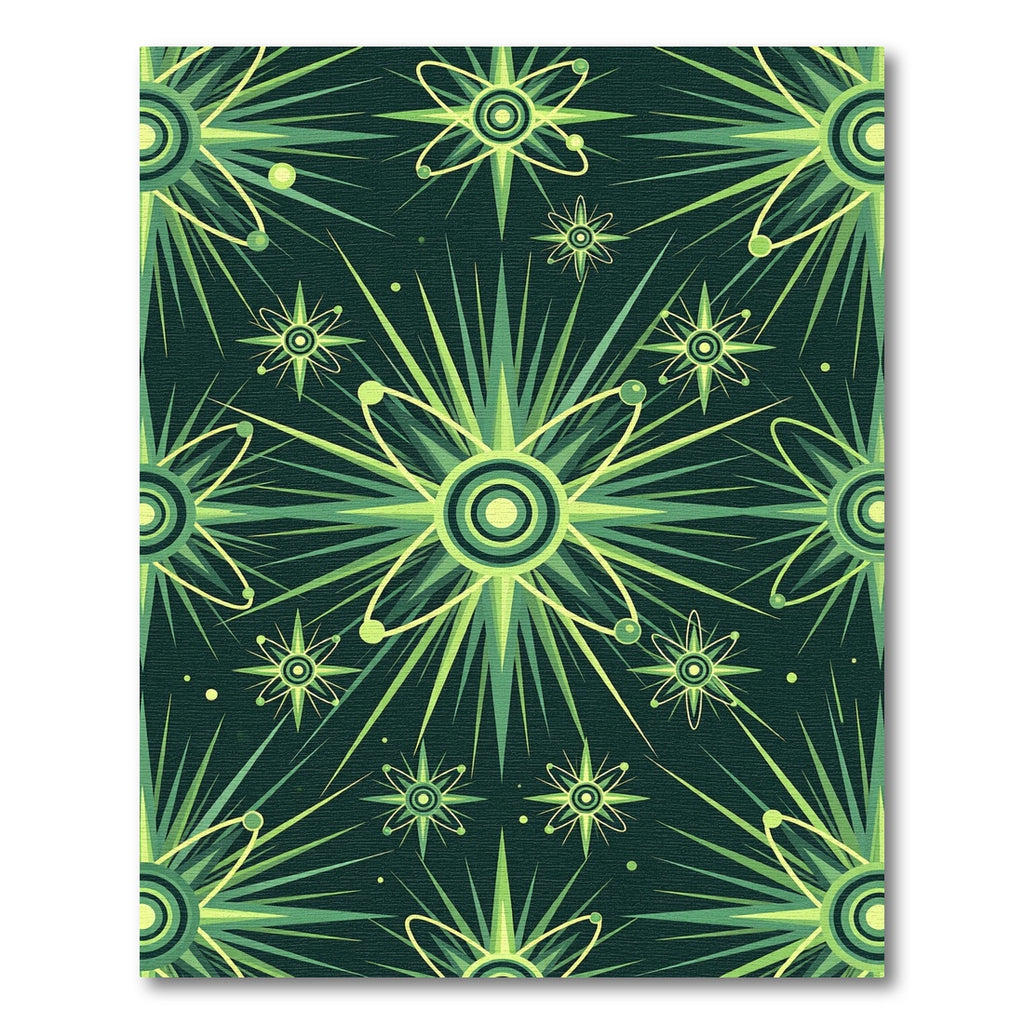 Green Atomic Starburst Radiating Orbits Rug